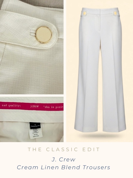 J. Crew Pants - J. Crew Cream Linen Blend Trousers | Button Waist Detail | Favorite Fit